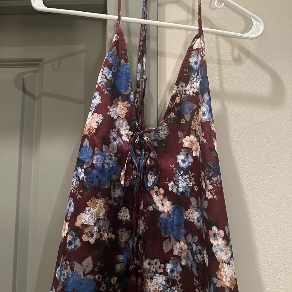 Floral Strappy Tank in Burgundy and Blue
